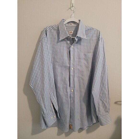 Peter Millar Button Down Dress Shirt Window Pane Plaid Blue Men Size XL Long - Picture 1 of 16